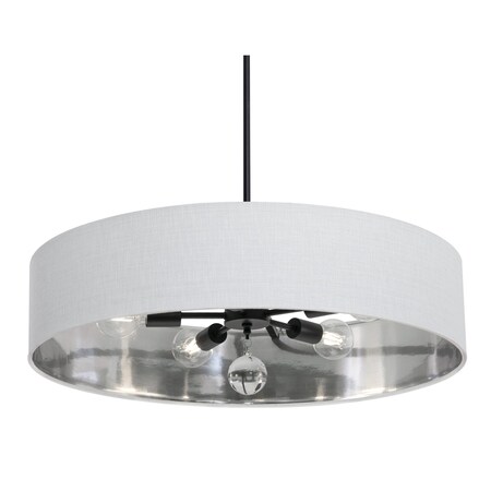 Afx Celine Pendant, 30''- Black Finish, White/Silver Shade CLNP30MBBK-WHSL